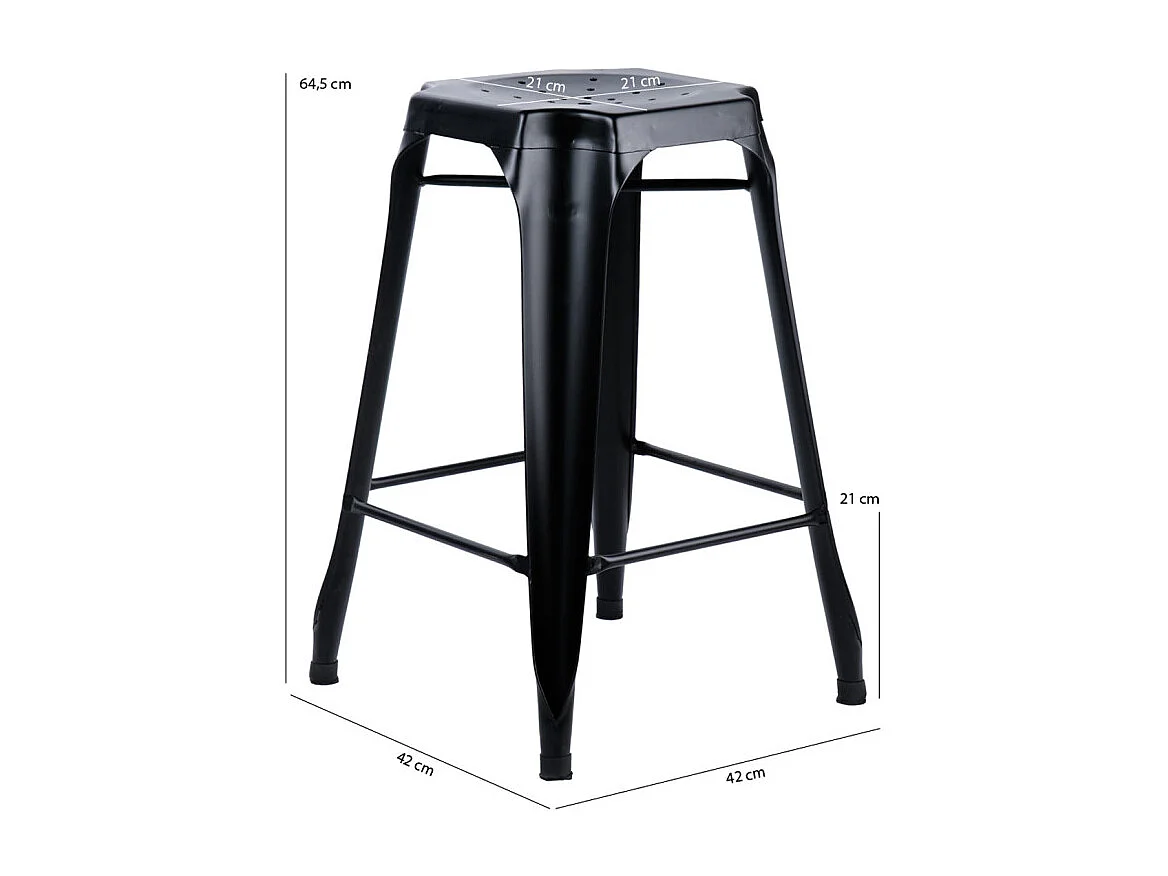 Lot 2 tabourets de bar H.65 cm métal noir et perforations - METALICA