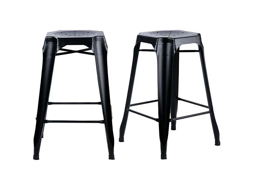 Lot 2 tabourets de bar H.65 cm métal noir et perforations - METALICA