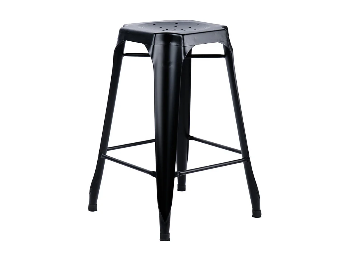 Lot 2 tabourets de bar H.65 cm métal noir et perforations - METALICA