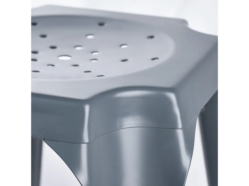 Lot 2 tabourets de bar H.65 cm métal gris et perforations - METALICA