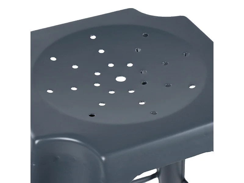 Lot 2 tabourets de bar H.65 cm métal gris et perforations - METALICA