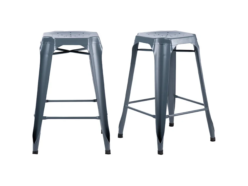 Lot 2 tabourets de bar H.65 cm métal gris et perforations - METALICA