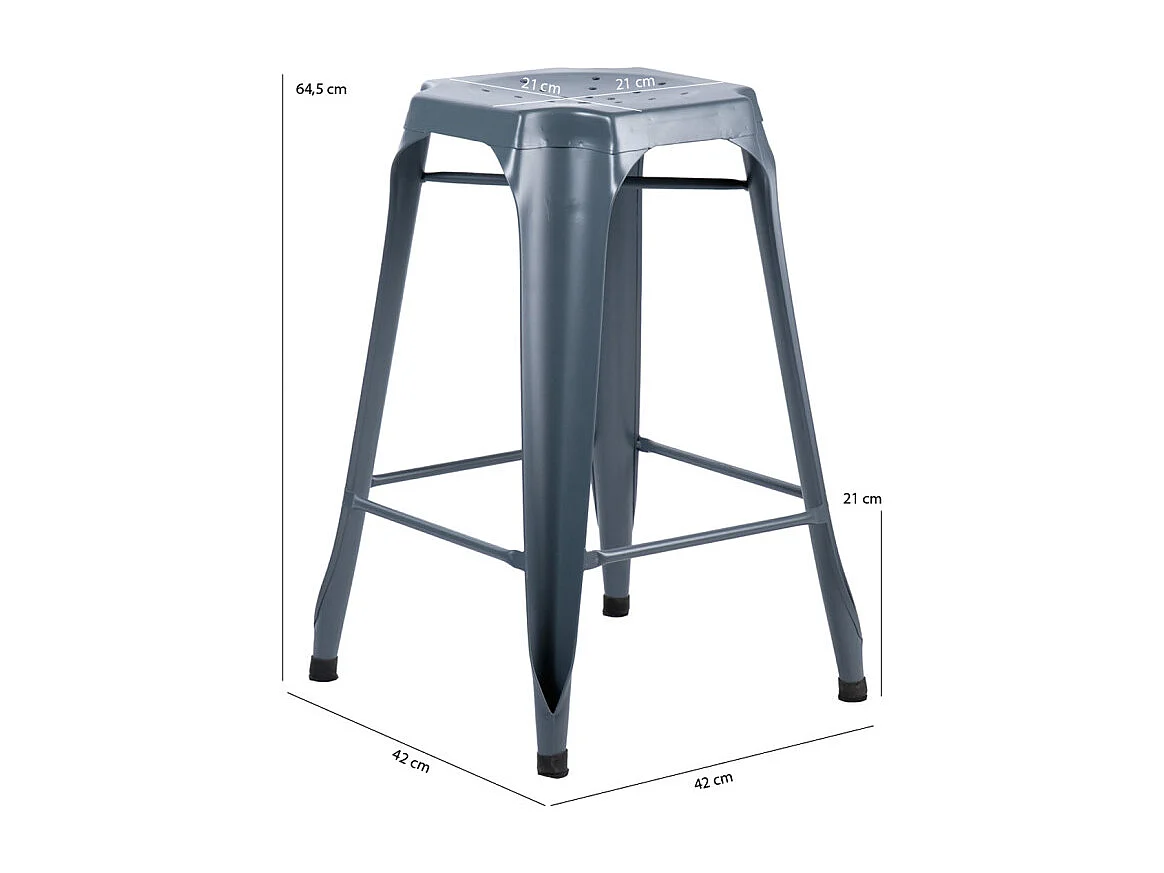 Lot 2 tabourets de bar H.65 cm métal gris et perforations - METALICA