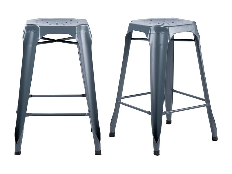 Lot 2 tabourets de bar H.65 cm métal gris et perforations - METALICA