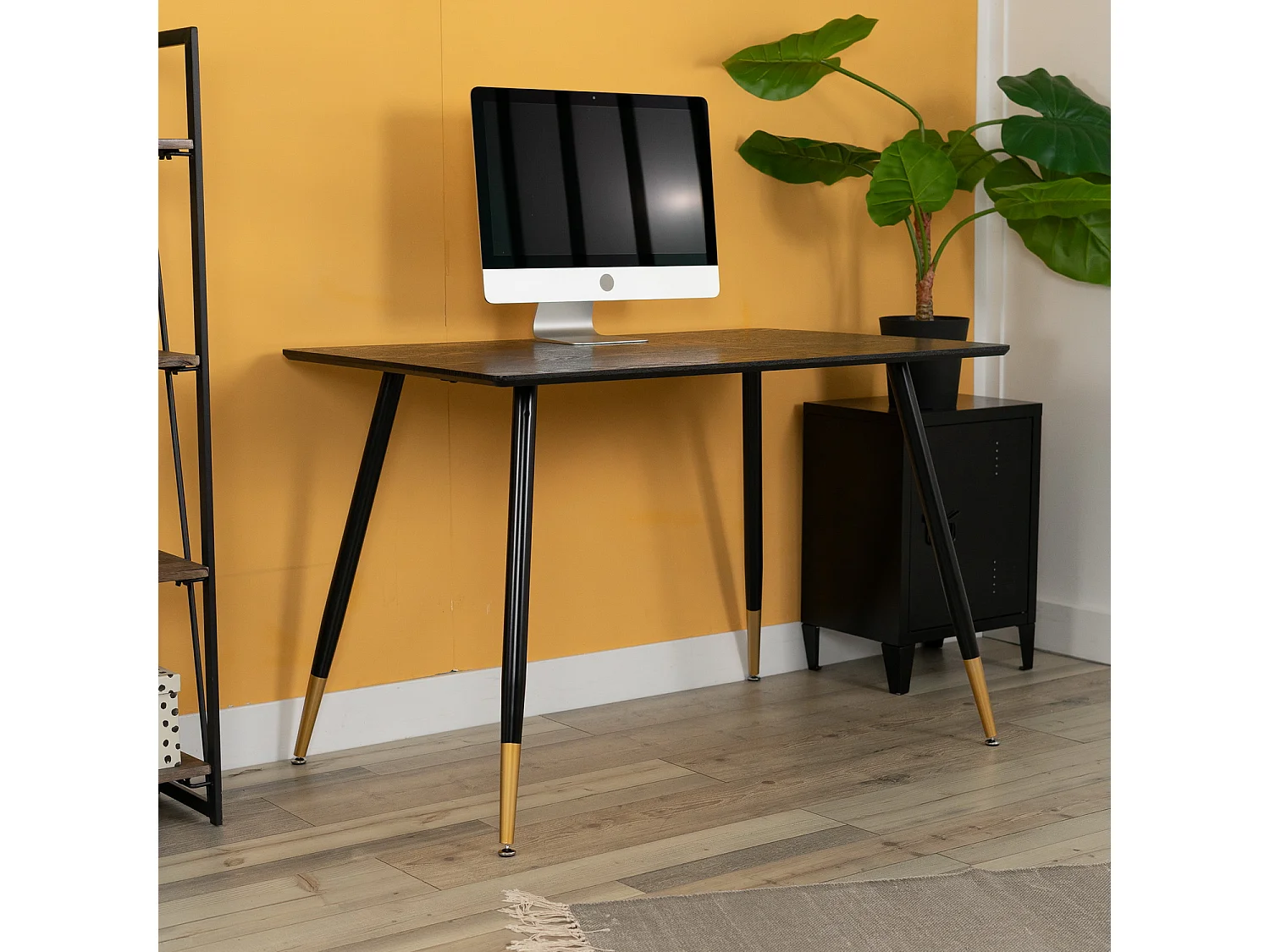 Bureau multi table L110CM style industriel imitation bois et pieds métal
