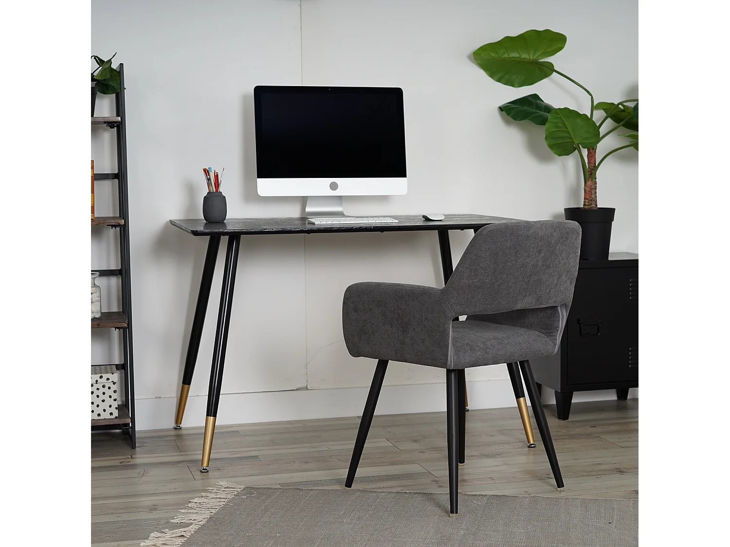 Bureau multi table L110CM style industriel imitation bois et pieds métal