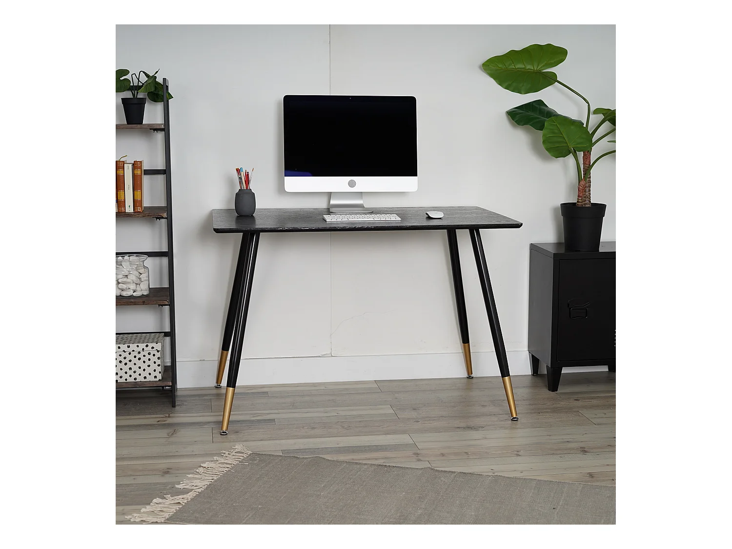 Bureau multi table L110CM style industriel imitation bois et pieds métal