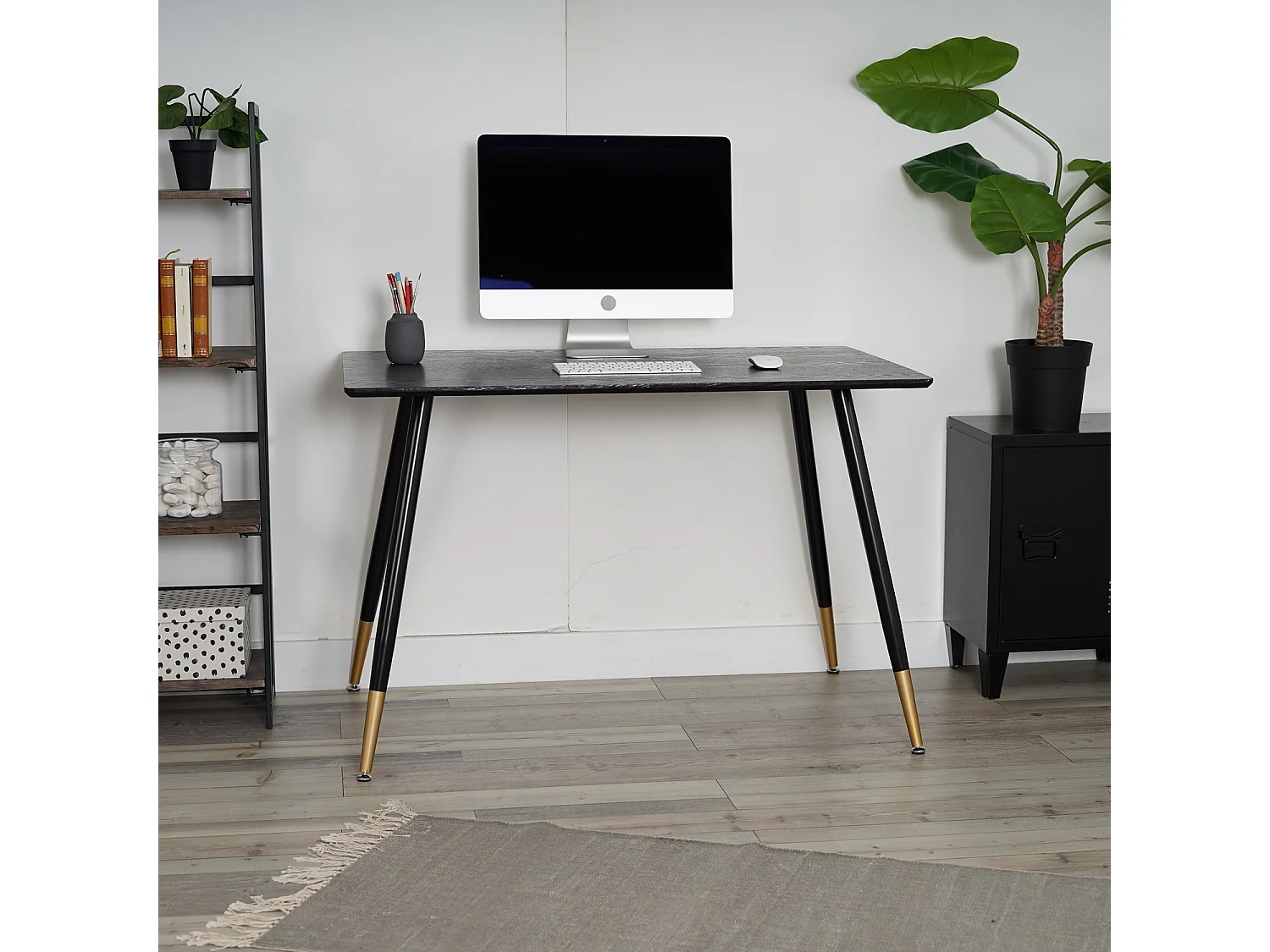 Bureau multi table L110CM style industriel imitation bois et pieds métal