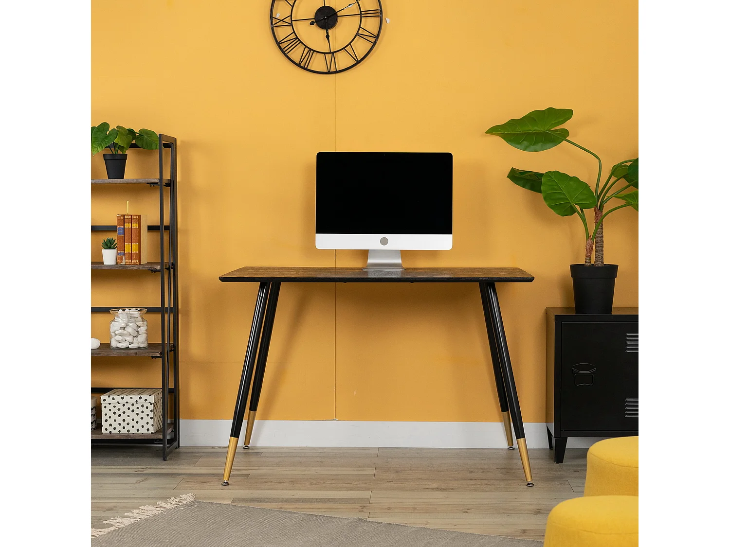 Bureau multi table L110CM style industriel imitation bois et pieds métal