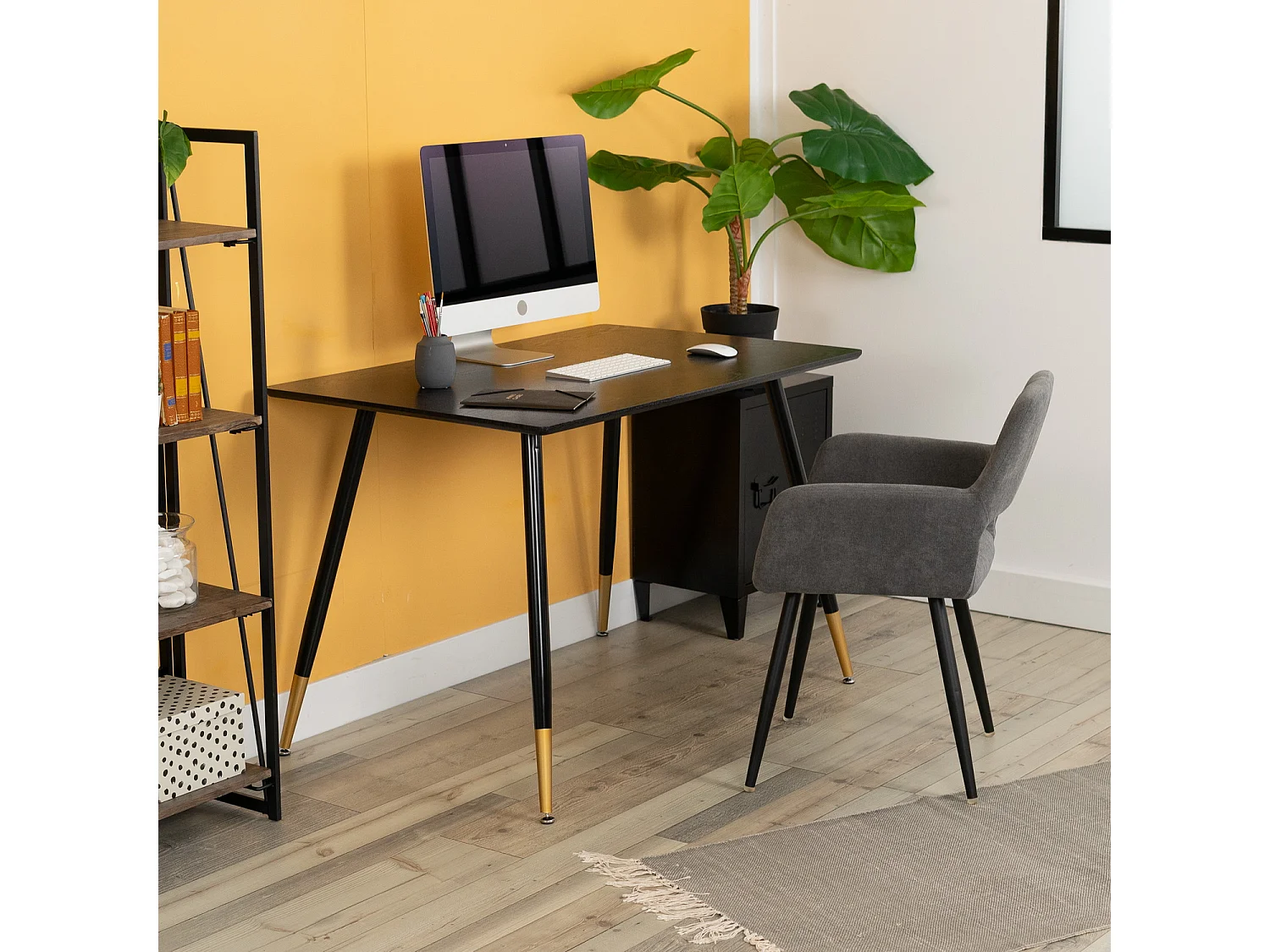 Bureau multi table L110CM style industriel imitation bois et pieds métal