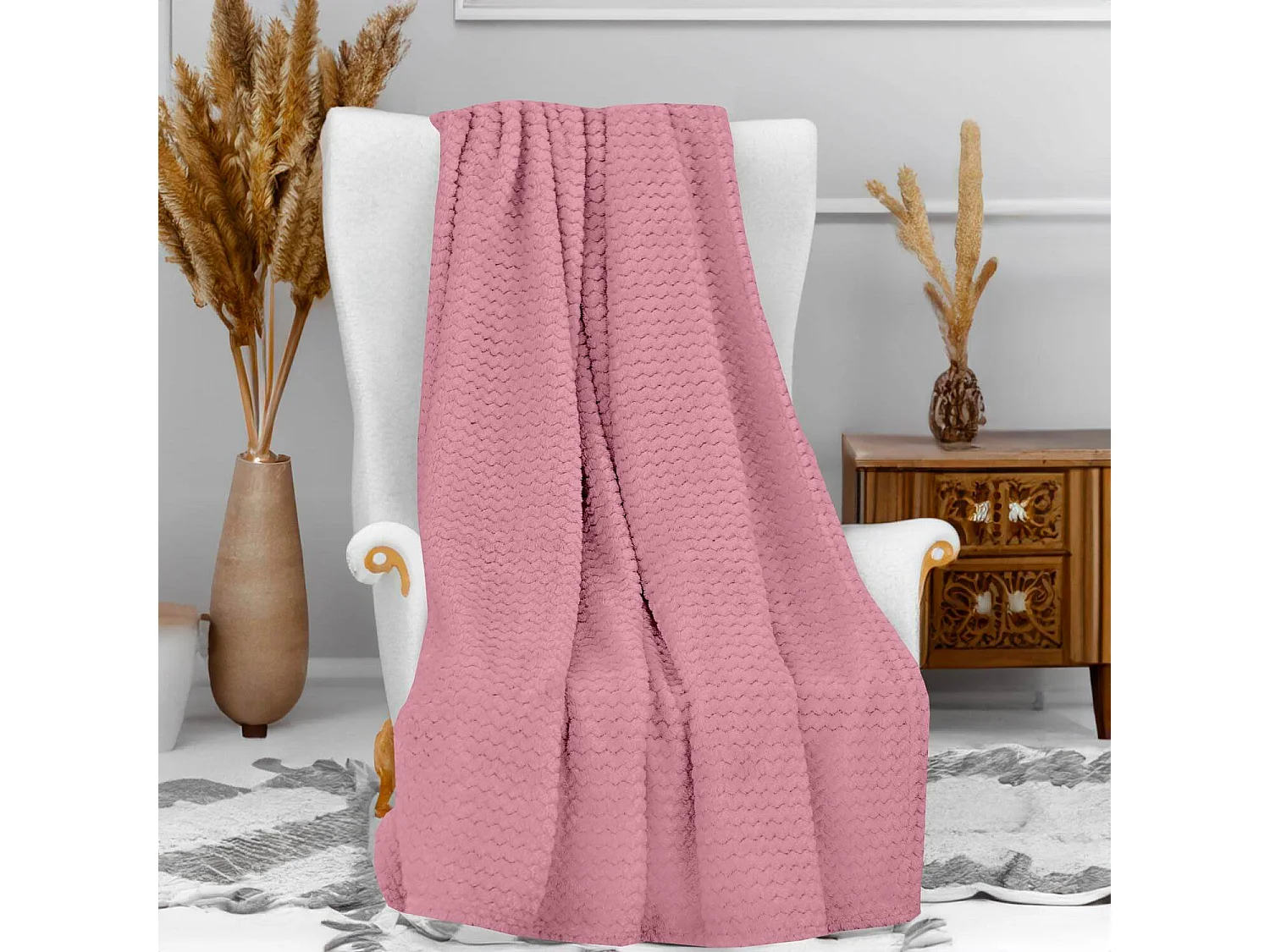 Manta de microfibra 120x160 cm COCOONING rosa viejo, por Soleil d'Ocre