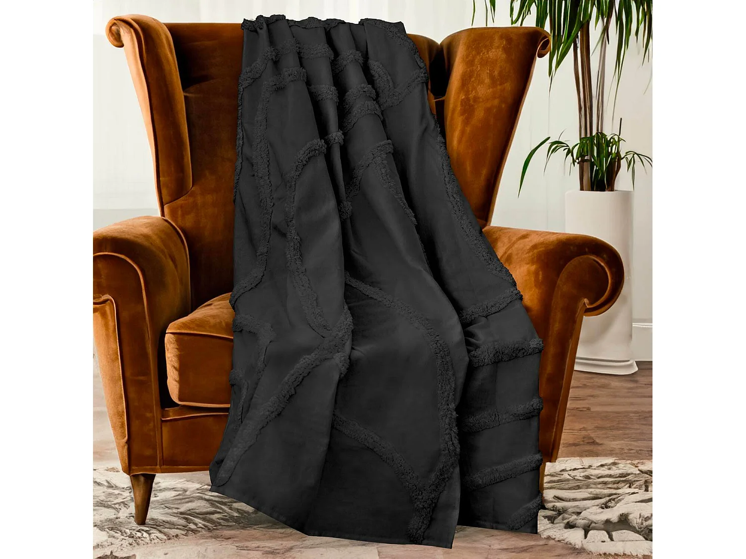 Tartan 140x200 cm TUFT antracita, de Soleil d'Ocre