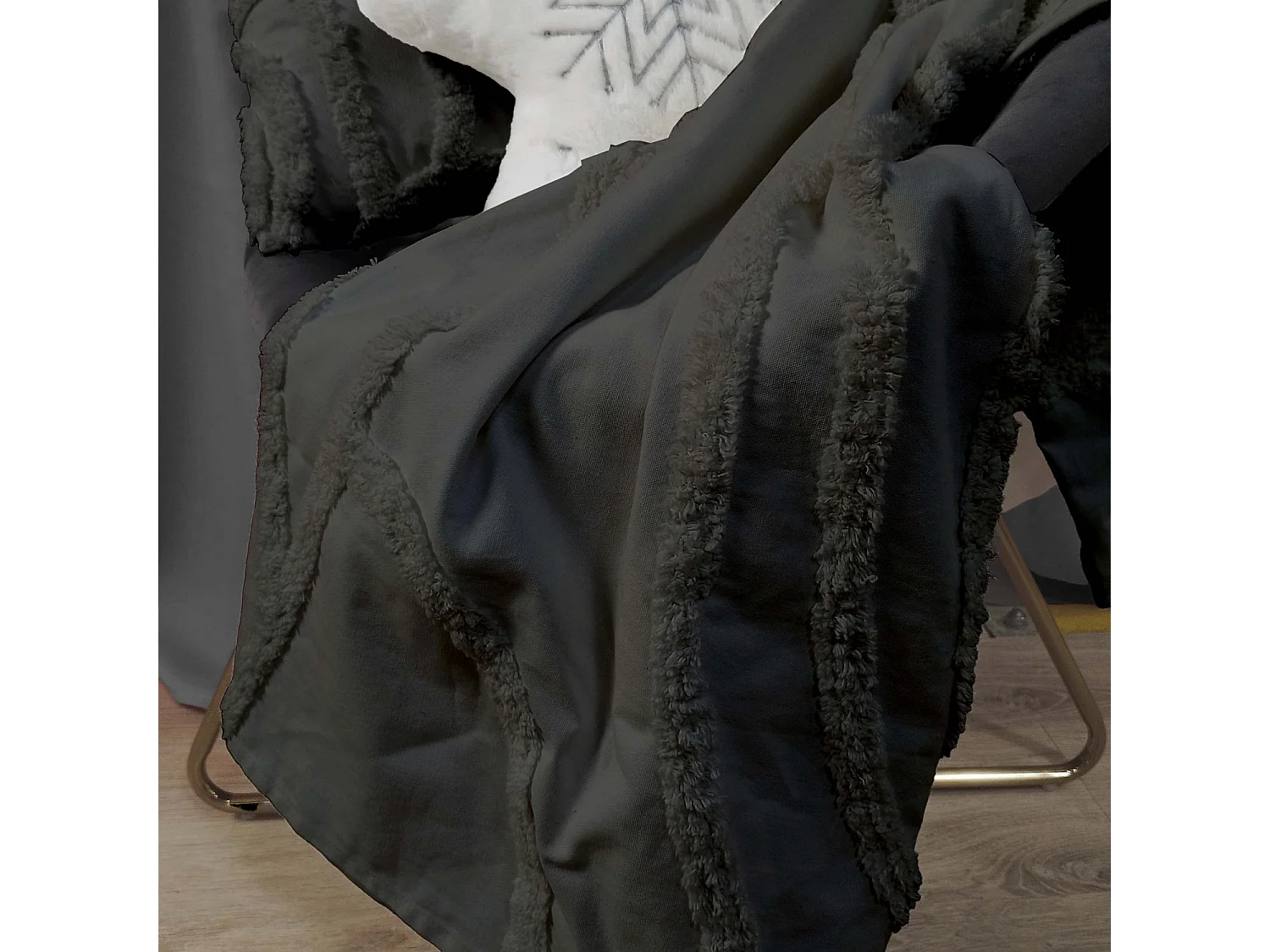 Tartan 140x200 cm TUFT antracita, de Soleil d'Ocre