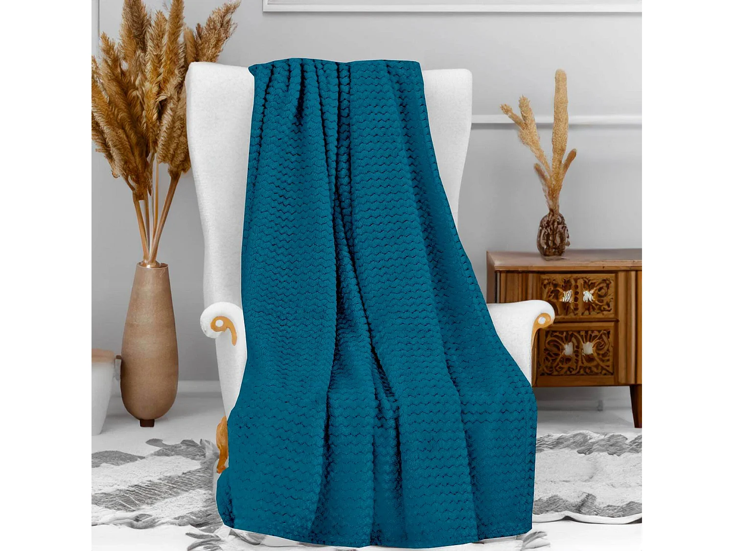 Manta de microfibra 120x160 cm COCOONING azul turquesa, de Soleil d'Ocre