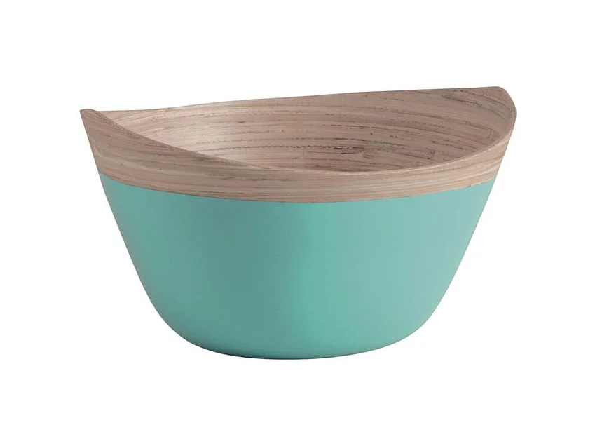 Corbeille ovale en bambou laqué turquoise