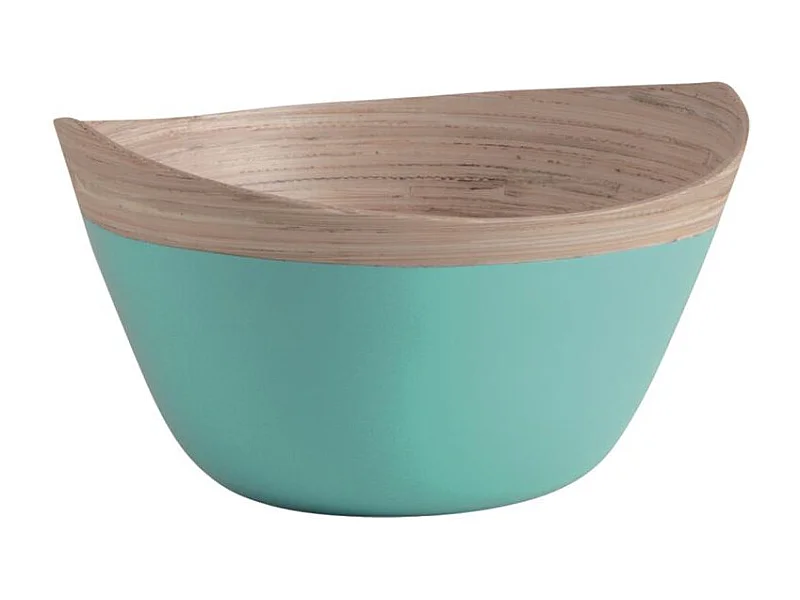 Corbeille ovale en bambou laqué turquoise