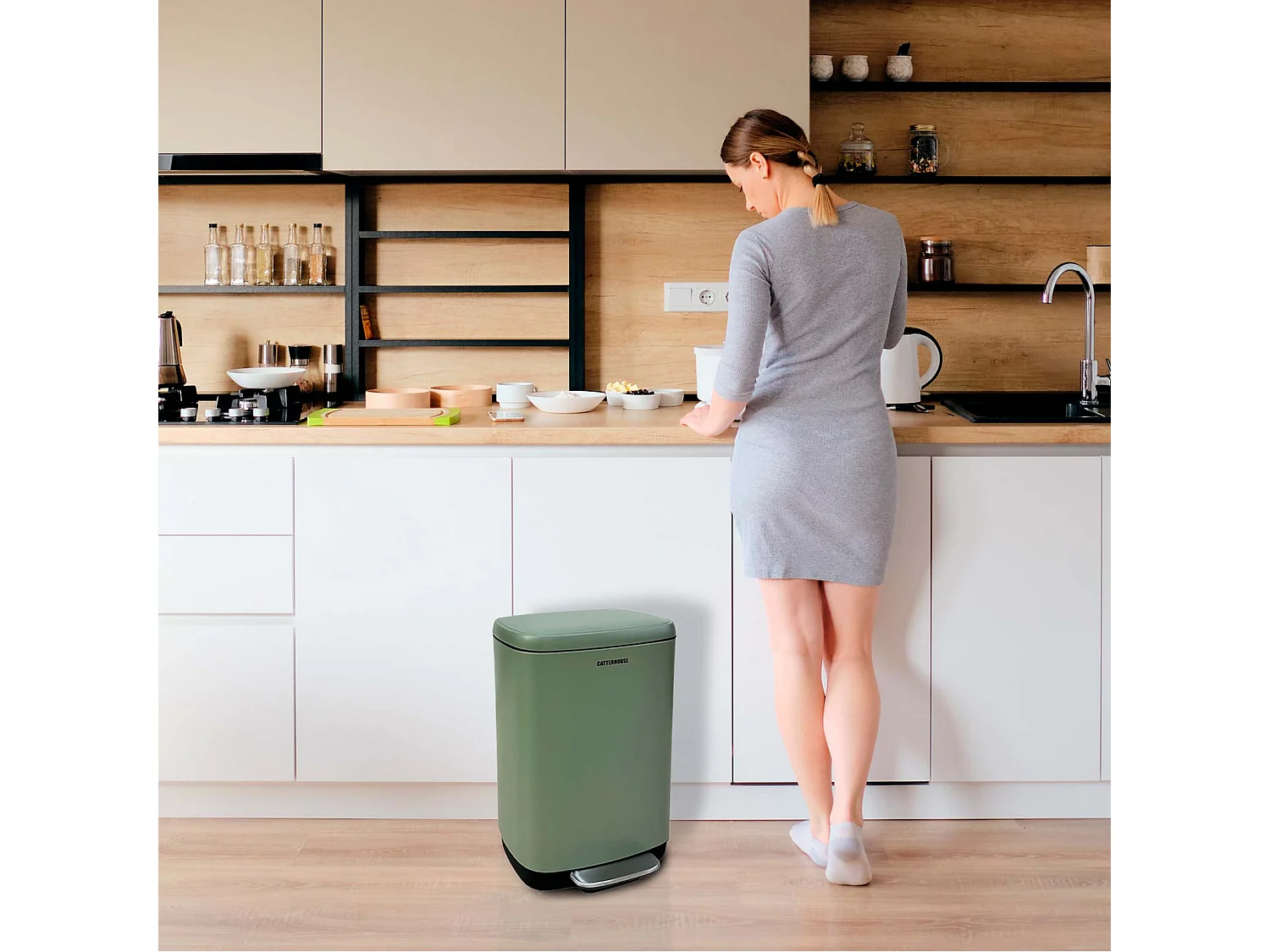 Poubelle de Recyclage Catter House Planeta 30L 33,5x30x60,5 cm en Métal avec Pédale, Bac Extractible et Amortisseur