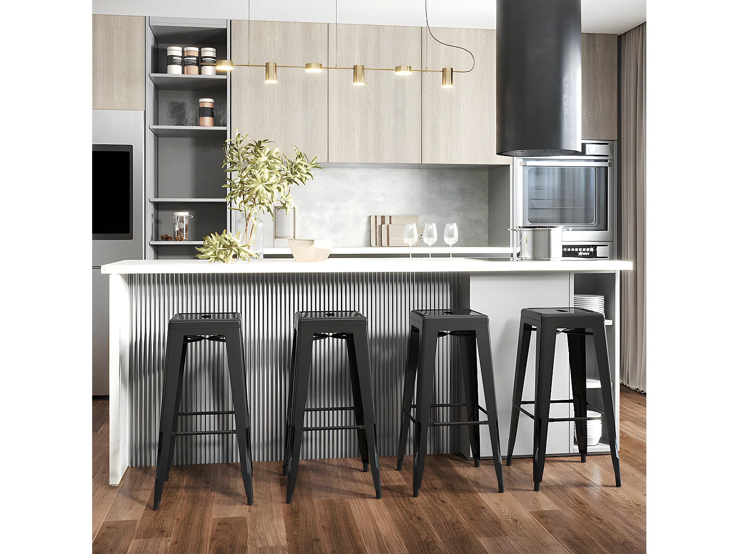 Lot de 4 tabourets de bar ANTRIM noirs