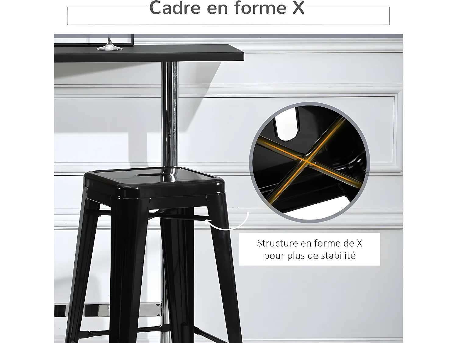 Lot de 4 tabourets de bar ANTRIM noirs