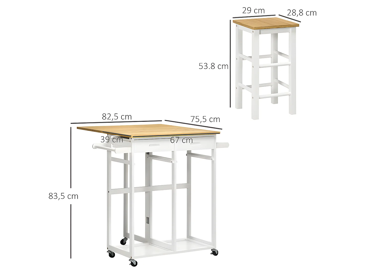 Ensemble table bar et 2 tabourets REDDICH blanc et bambou verni