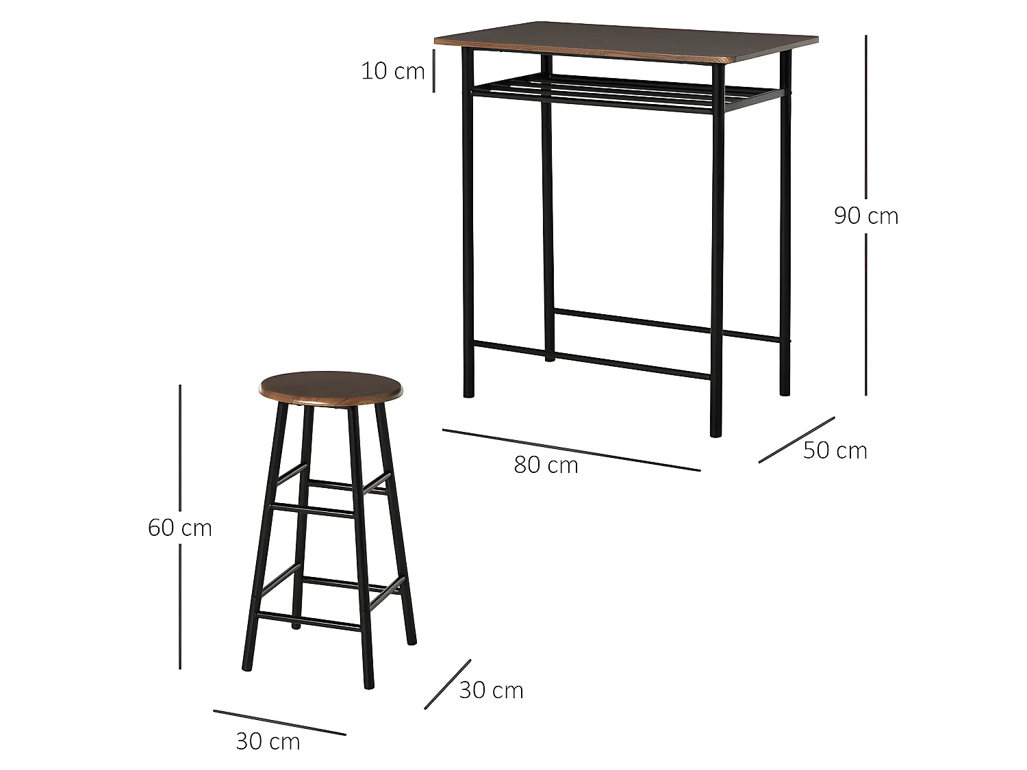 Ensemble table bar et 2 tabourets TRAPANI bois et noir
