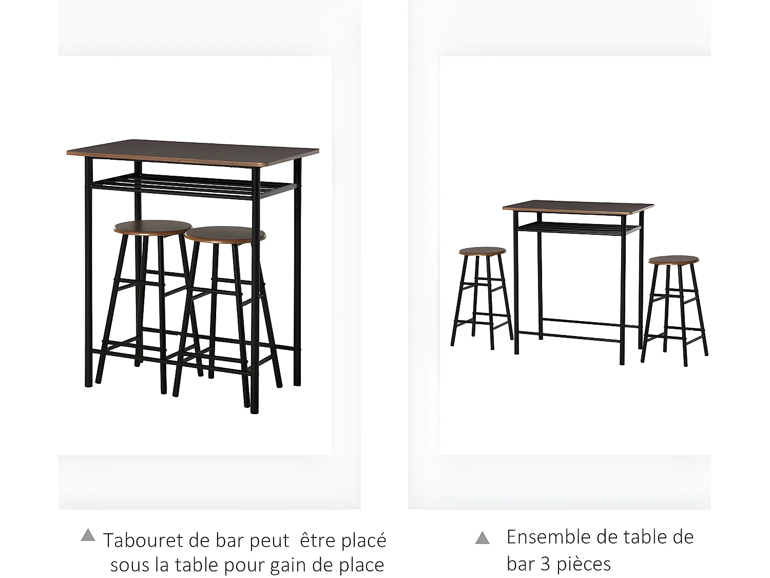 Ensemble table bar et 2 tabourets TRAPANI bois et noir