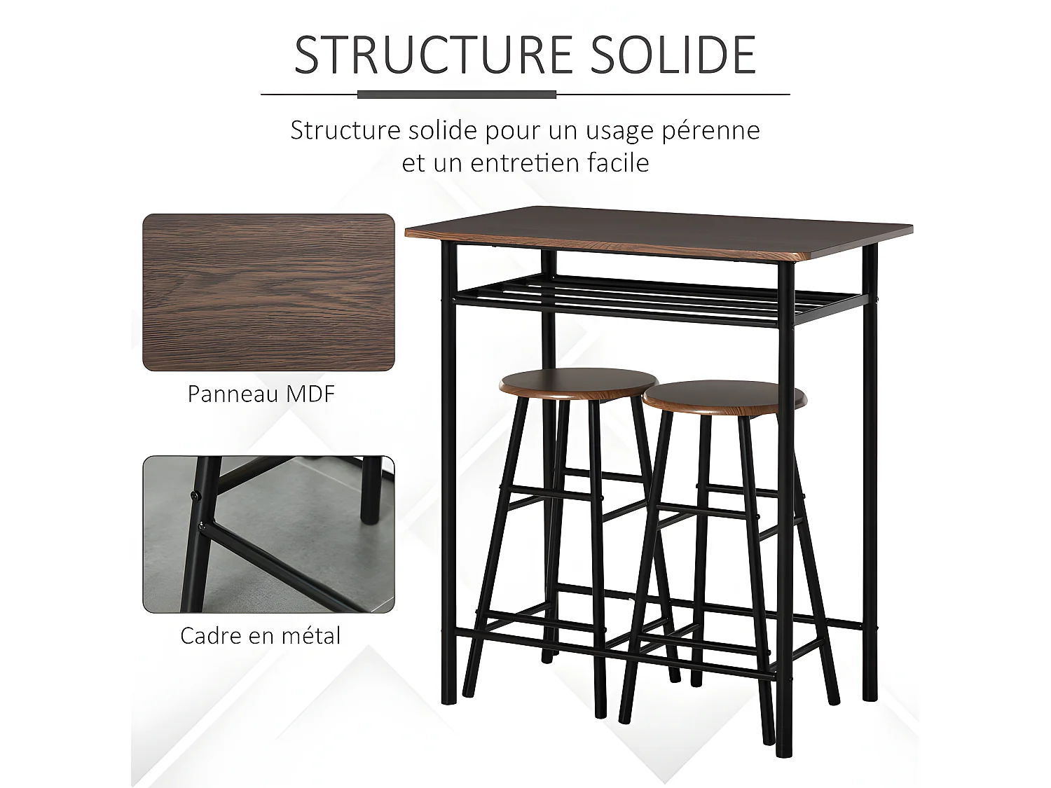 Ensemble table bar et 2 tabourets TRAPANI bois et noir