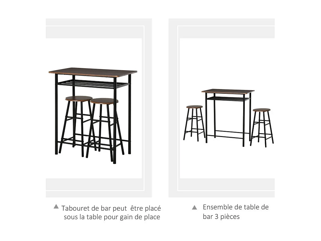 Ensemble table bar et 2 tabourets TRAPANI bois et noir
