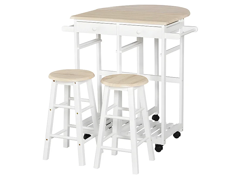 Ensemble table de bar et 2 tabourets GLASGOW blanc et bois