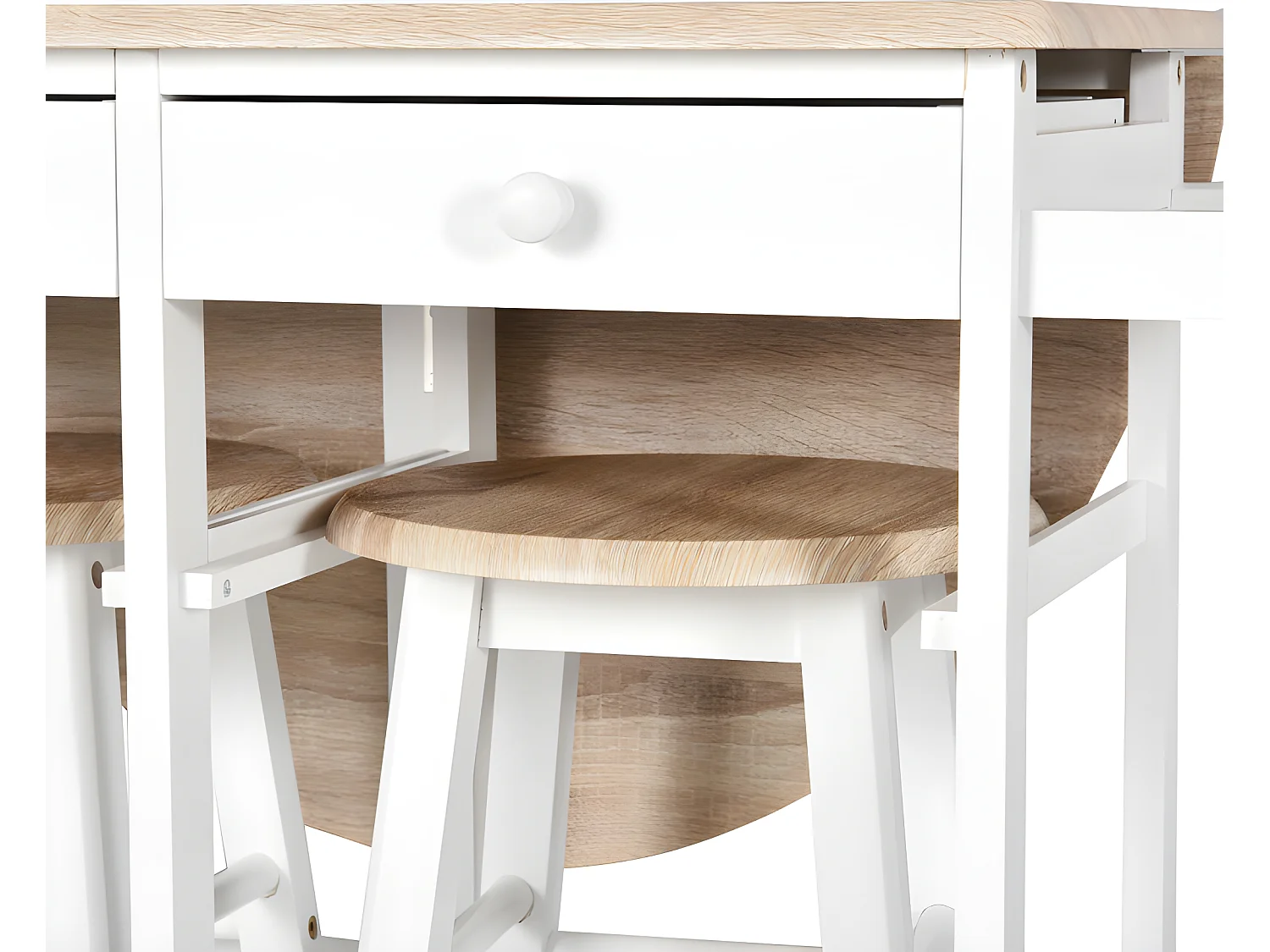 Ensemble table de bar et 2 tabourets GLASGOW blanc et bois