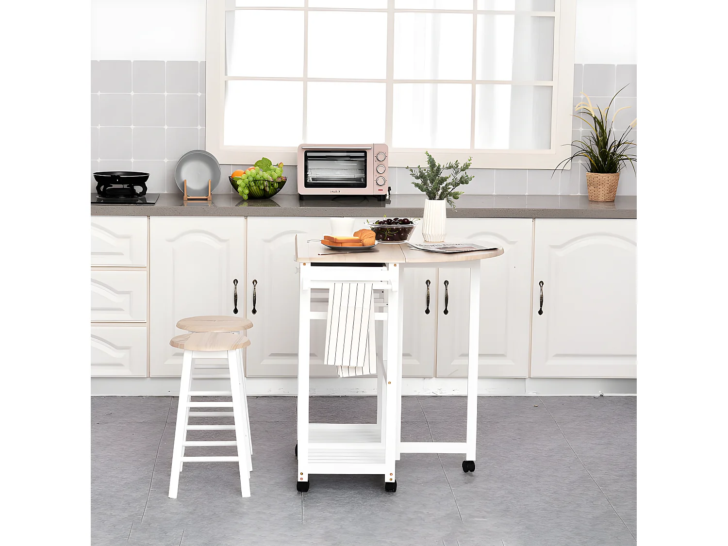 Ensemble table de bar et 2 tabourets GLASGOW blanc et bois