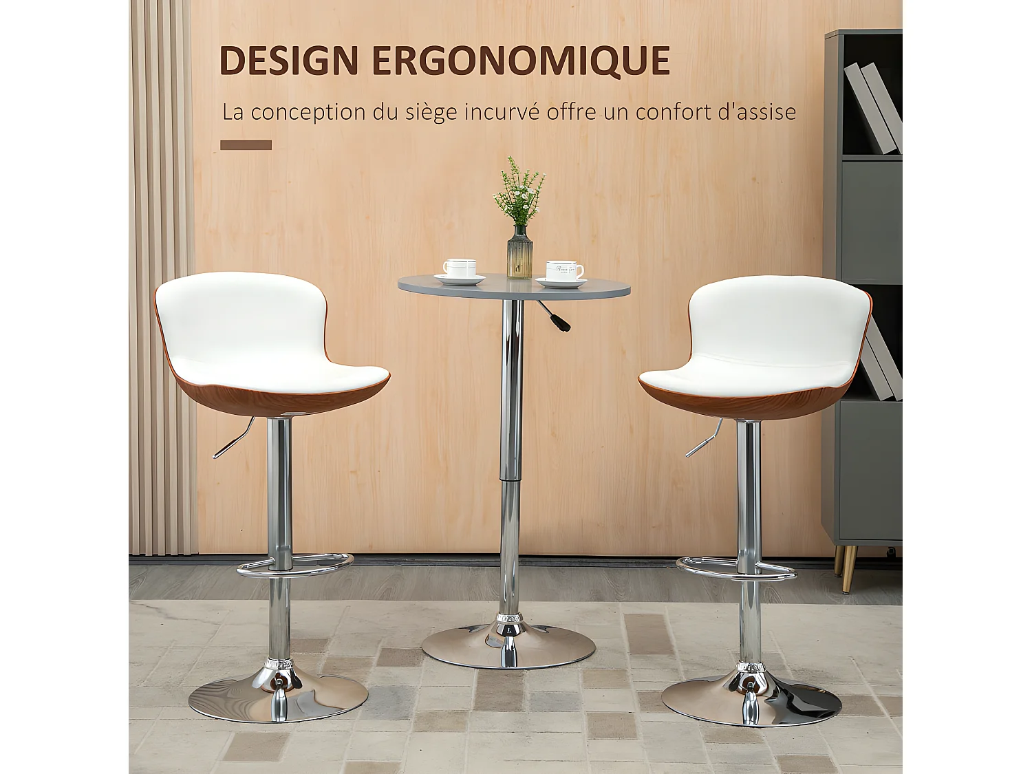 Lot de 2 chaises de bar DERRY aspect bois et crème