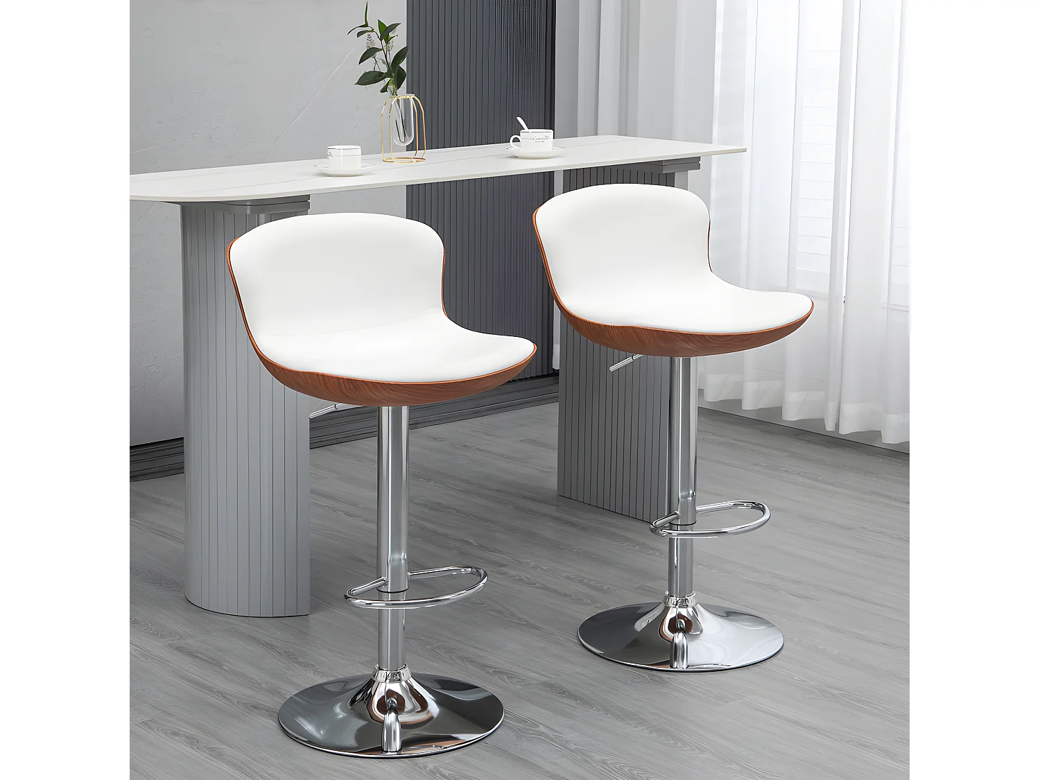 Lot de 2 chaises de bar DERRY aspect bois et crème