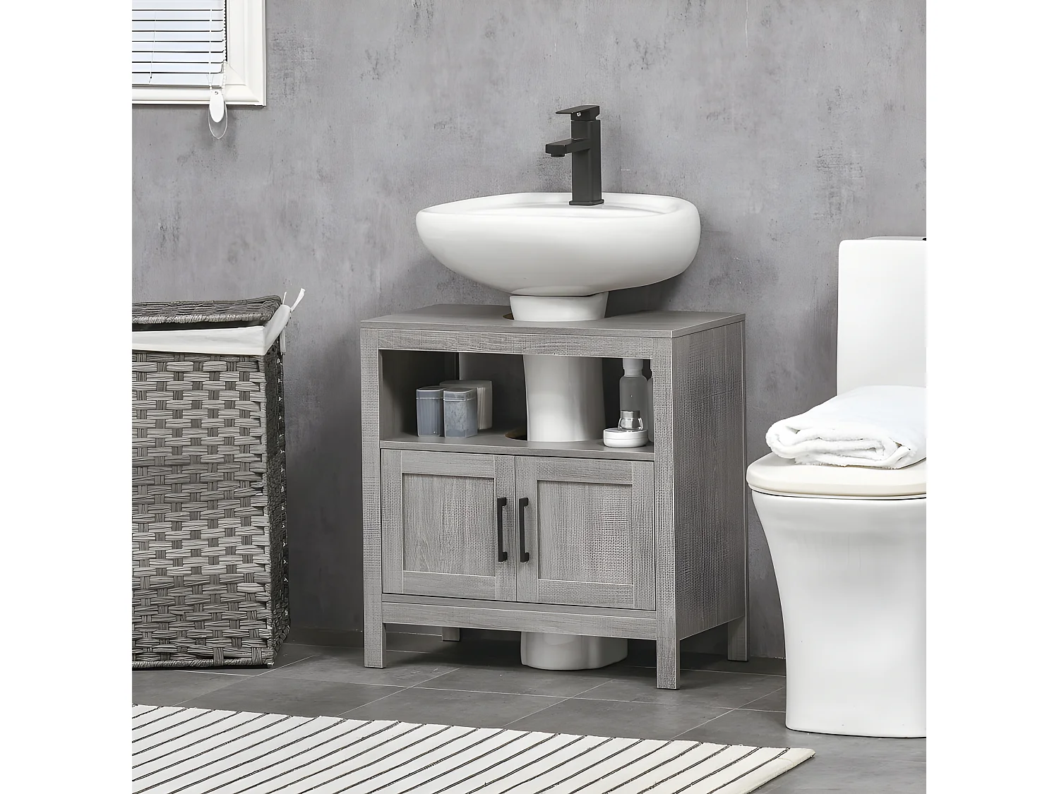 Meuble sous-vasque WALSALL aspect bois gris
