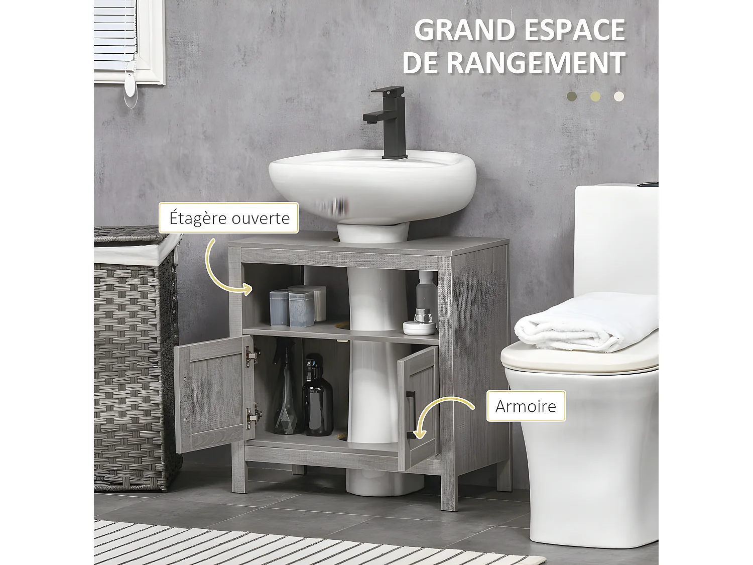 Meuble sous-vasque WALSALL aspect bois gris