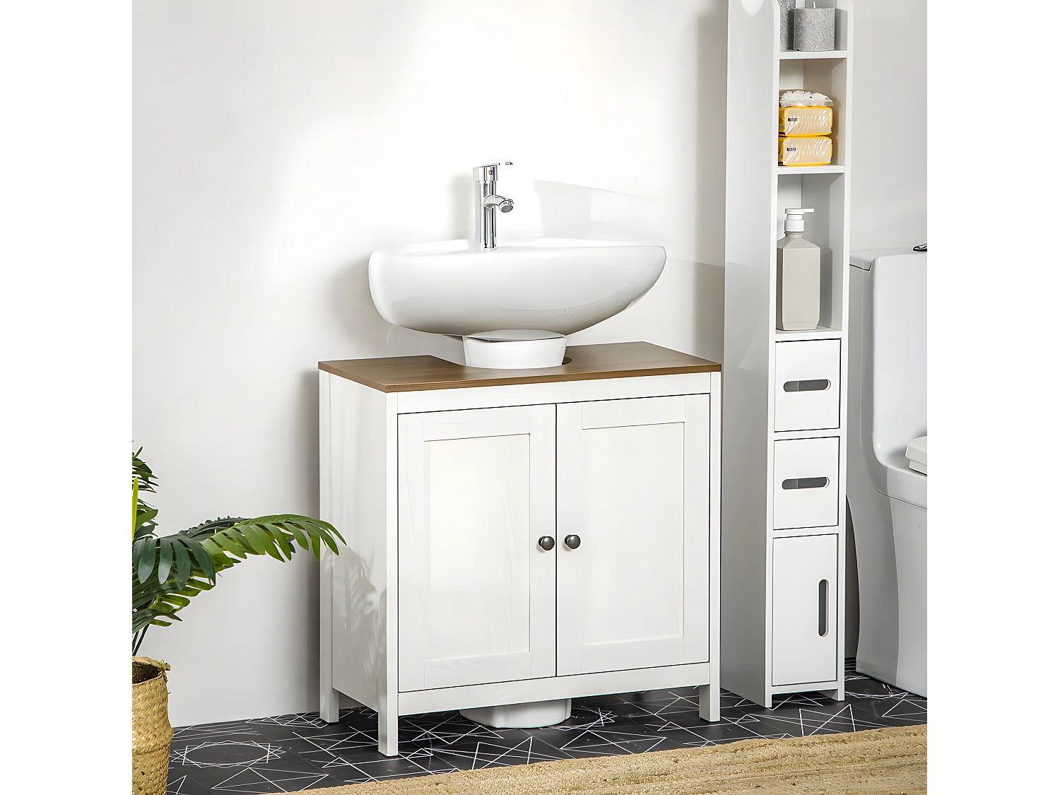 Meuble sous-vasque SORIANO blanc et aspect noyer