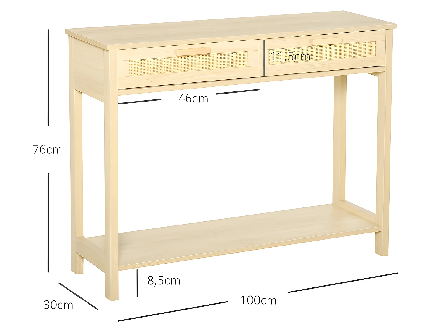 Console 2 tiroirs cannage rotin MILDURA aspect bois cair