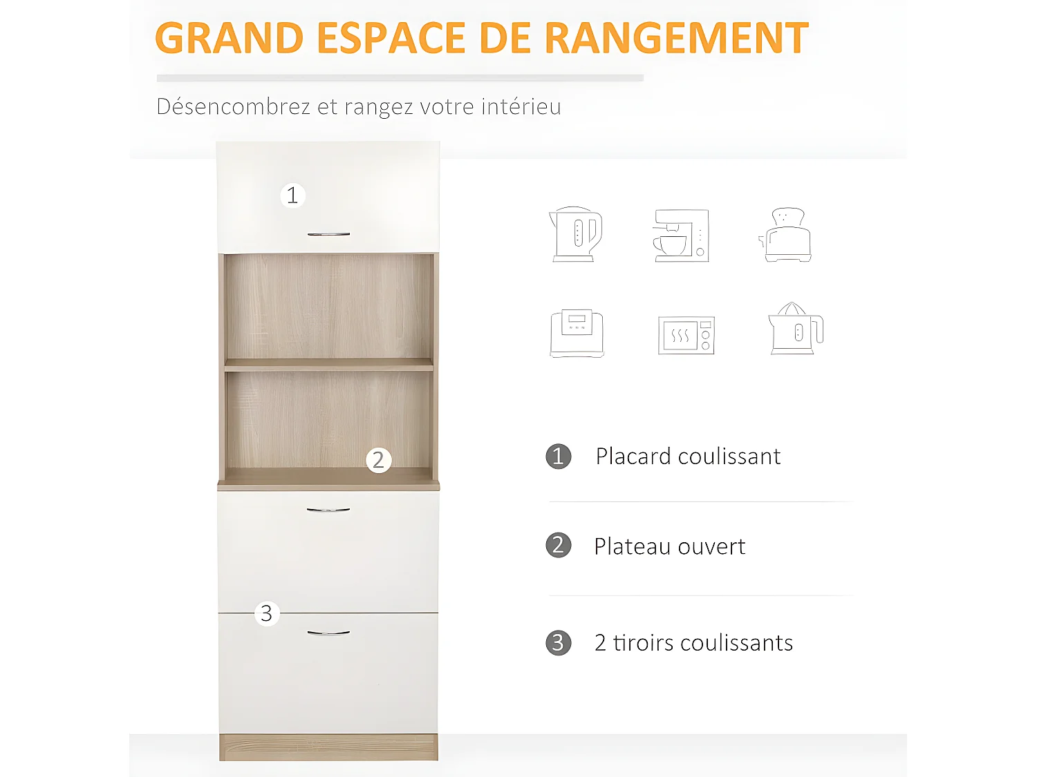 Buffet de cuisine NEWCASTLE bois et blanc