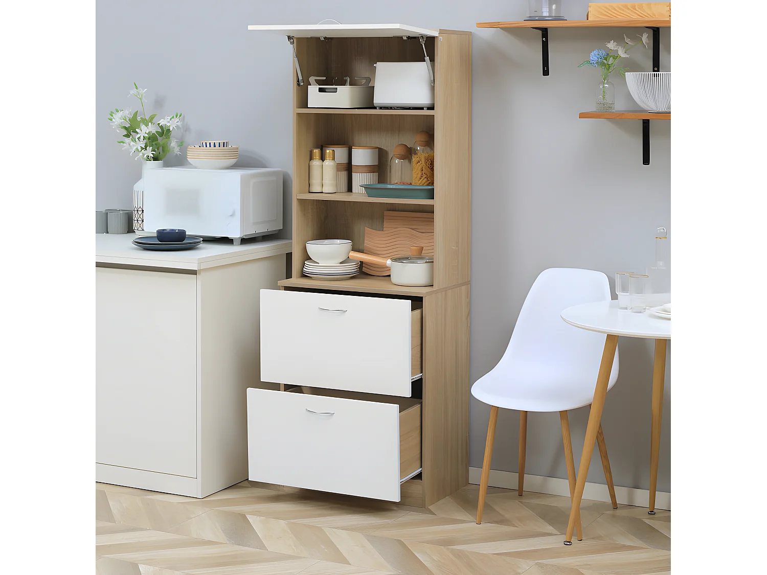 Buffet de cuisine NEWCASTLE bois et blanc