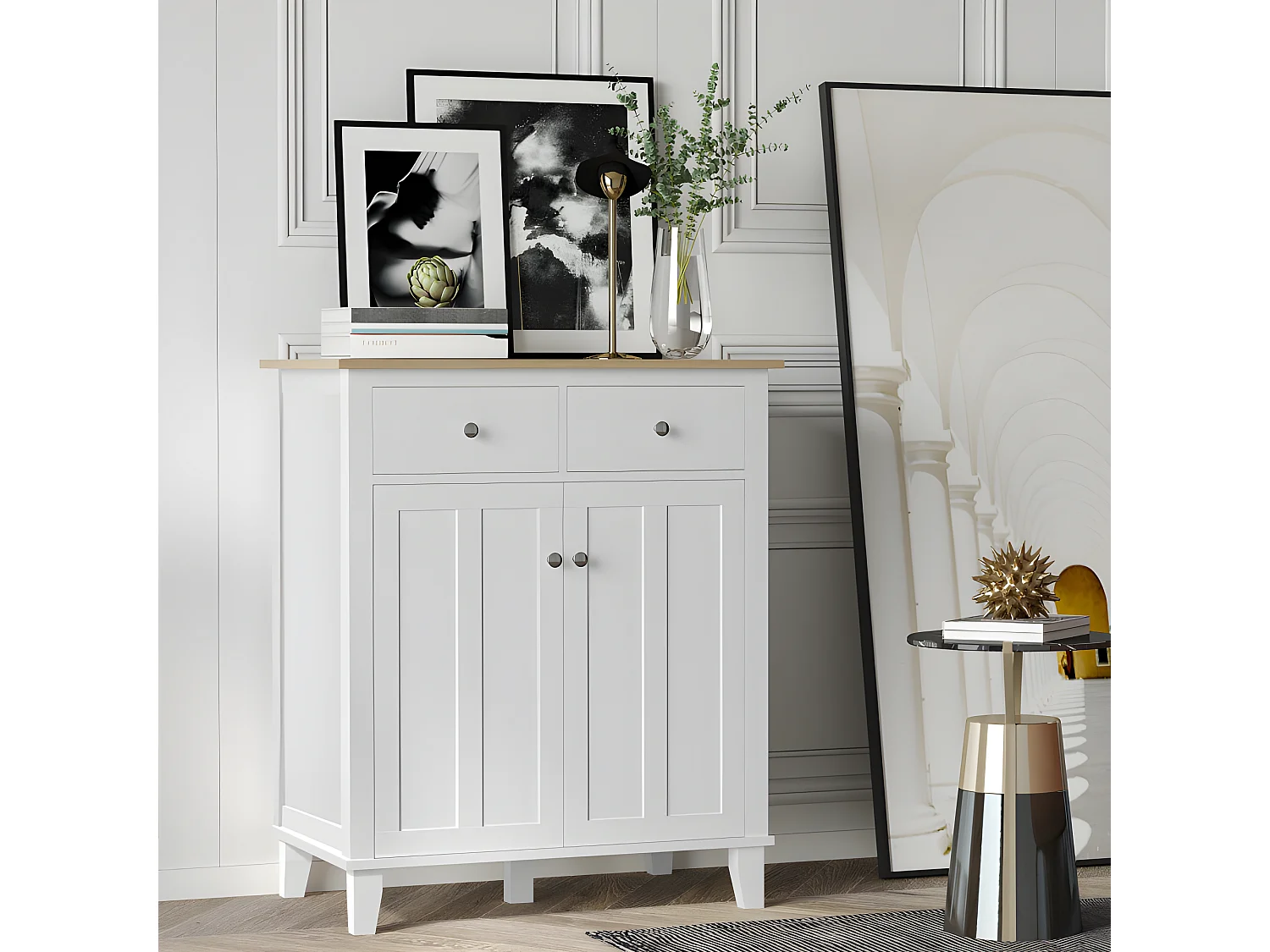 Buffet 2 portes SONIA coloris bois et blanc