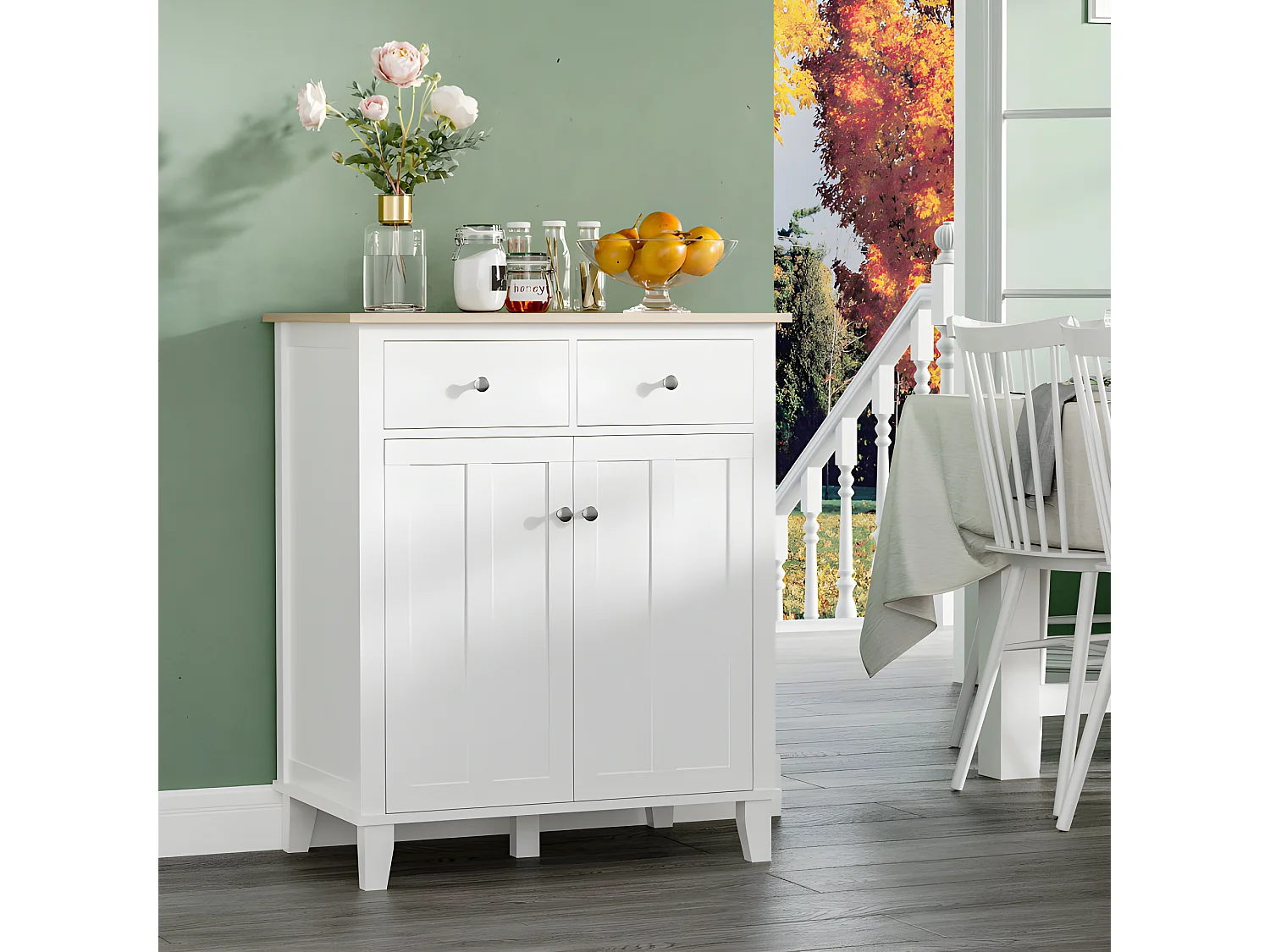 Buffet 2 portes SONIA coloris bois et blanc
