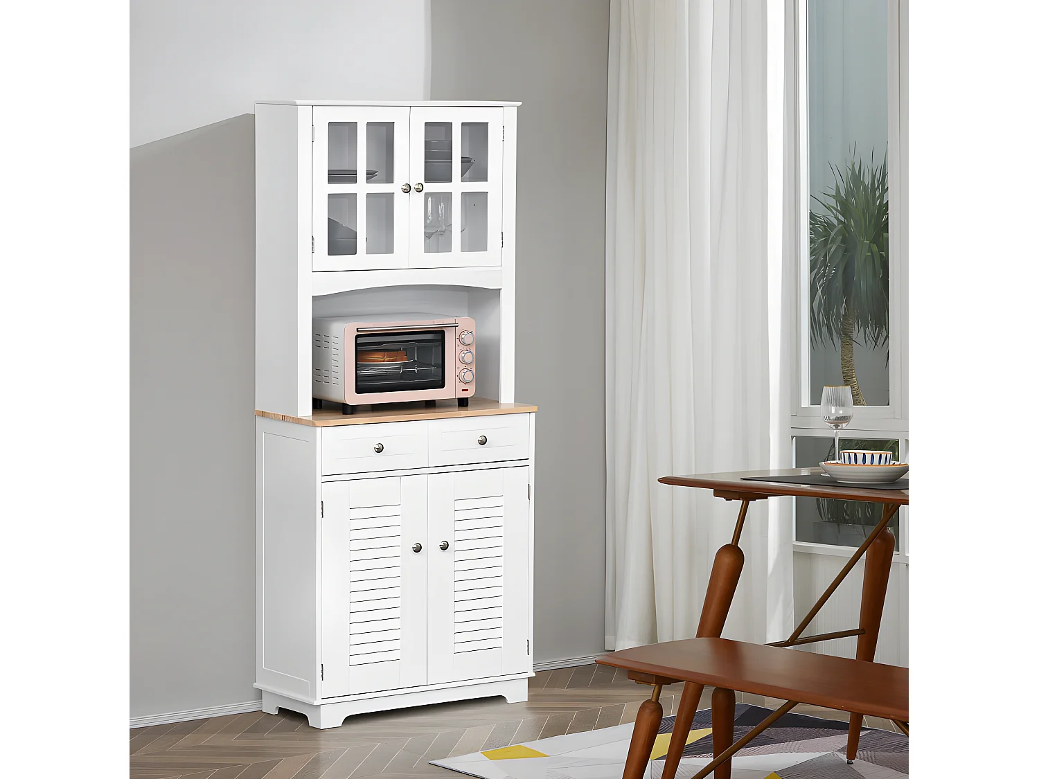 Armoire buffet de cuisine CAXIAS blanche et bois