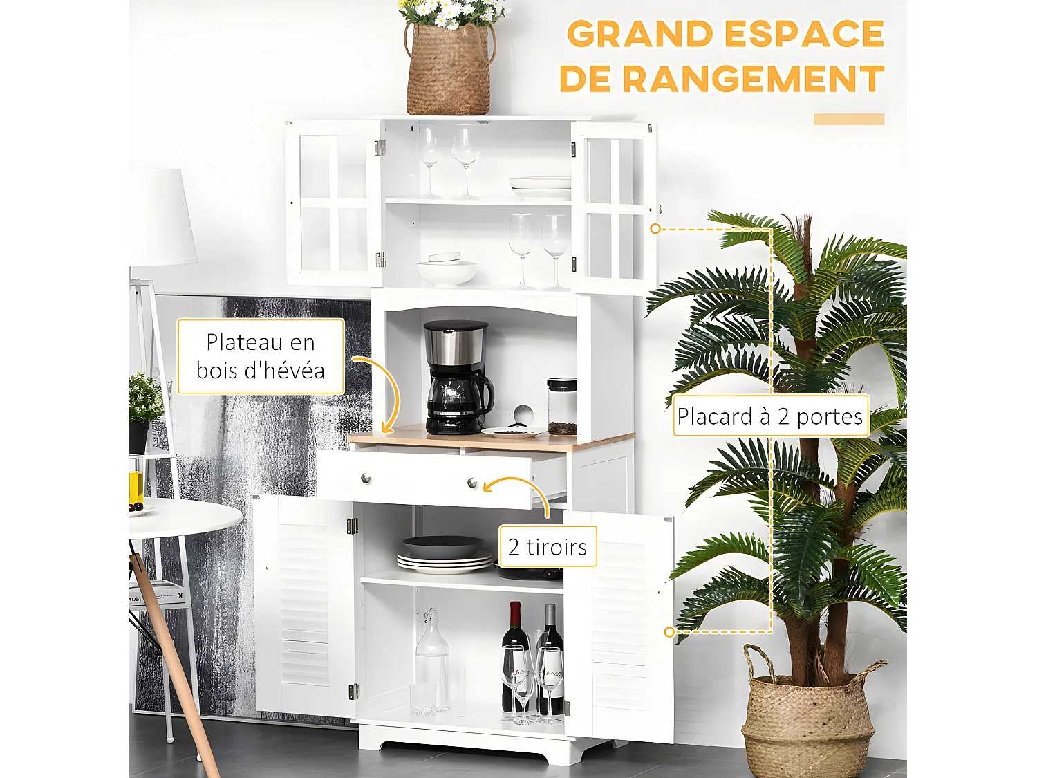 Armoire buffet de cuisine CAXIAS blanche et bois