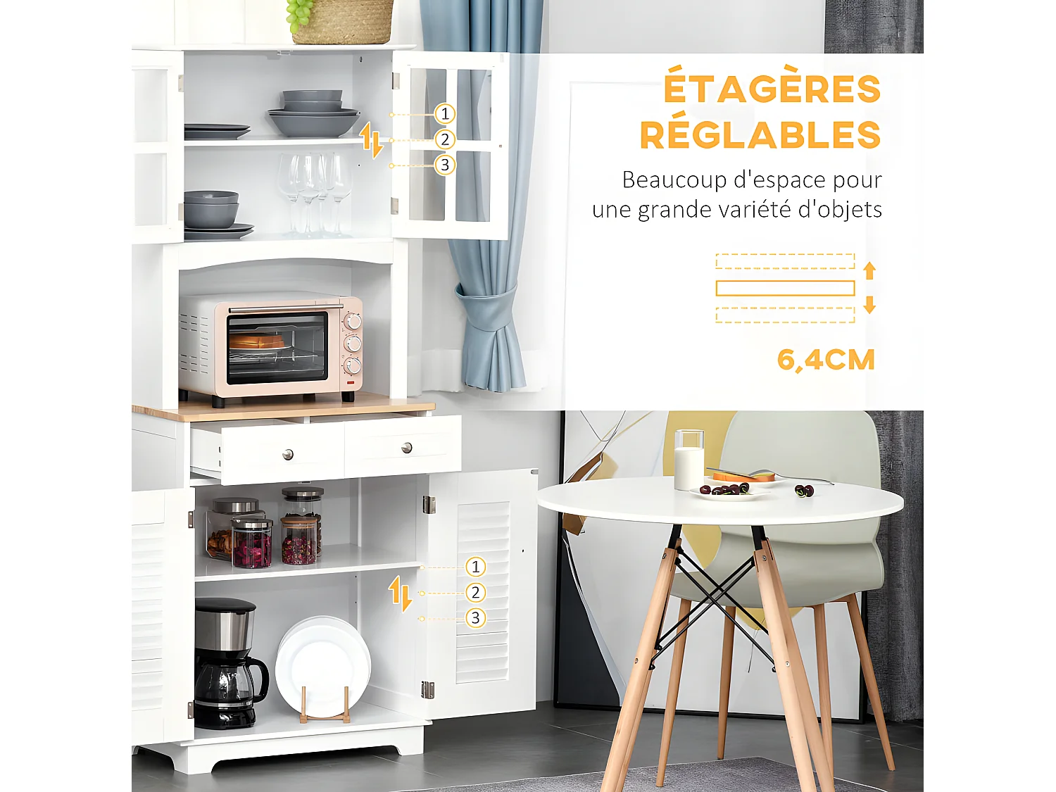 Armoire buffet de cuisine CAXIAS blanche et bois