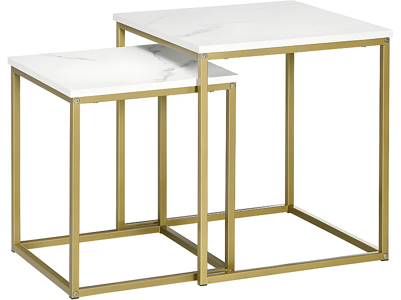 Lot de 2 tables gigognes VOLOS aspect marbre et doré