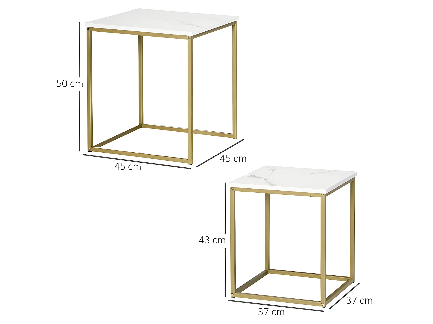 Lot de 2 tables gigognes VOLOS aspect marbre et doré