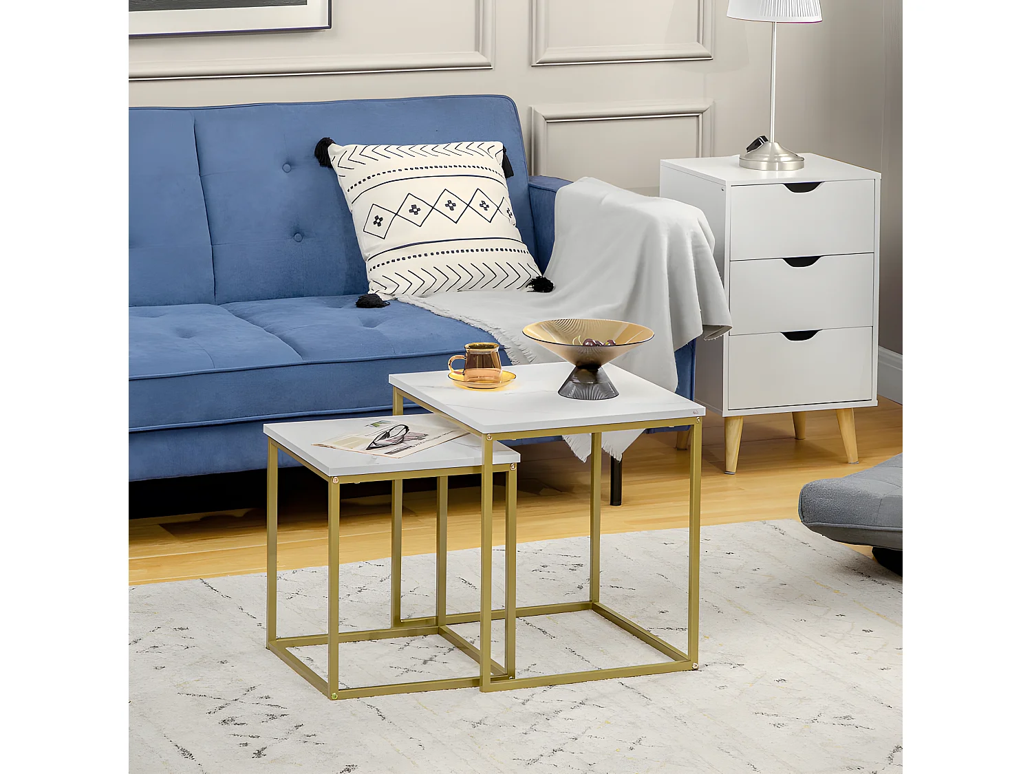 Lot de 2 tables gigognes VOLOS aspect marbre et doré