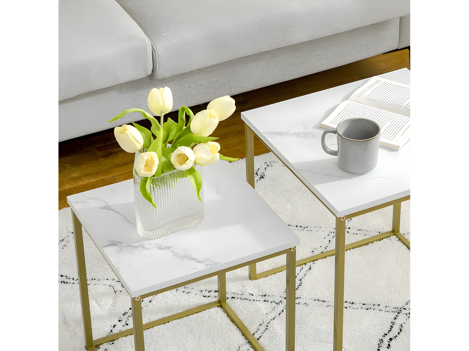 Lot de 2 tables gigognes VOLOS aspect marbre et doré