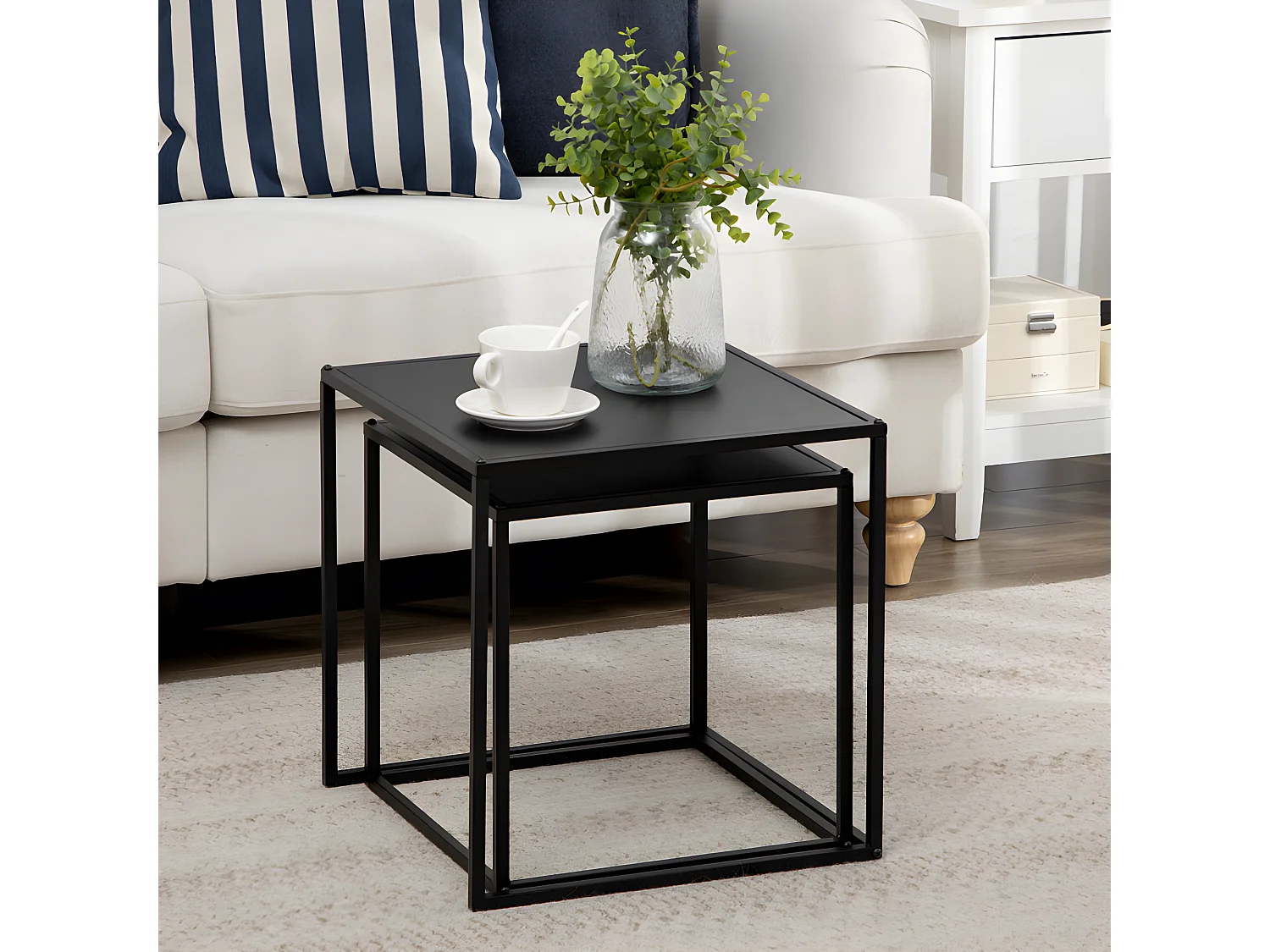 Lot de 2 tables gigognes carrées COSLADA noires