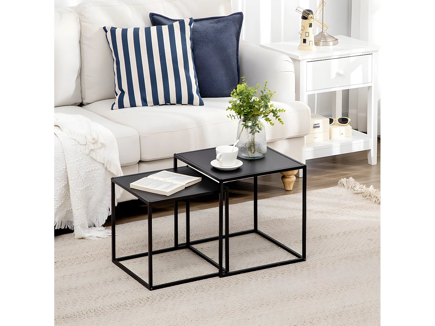 Lot de 2 tables gigognes carrées COSLADA noires